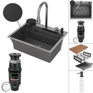 Кухонная мойка Roxen Stage Plus 560250-60-BS PVD (текстурная оружейная сталь) многофункциональная в комплекте с измельчителем Bort Master Eco Control 93417999