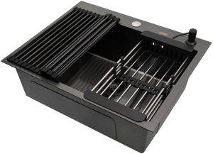 Кухонная мойка Arfeka Eco AR 60 Black с коландером, дозатором и роллер-матом