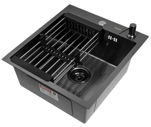 Кухонная мойка Arfeka AF 45 Black с коландером и дозатором