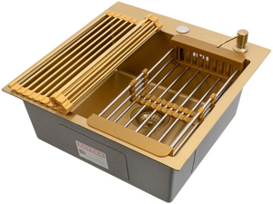 Кухонная мойка Arfeka Eco AR 50 Gold с коландером, дозатором и роллер-матом