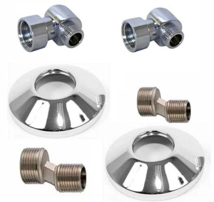 Комплект угловых американок 3/4"х1/2" Г/Ш + чашки 3/4" + эксцентрики 3/4"х1/2" хром