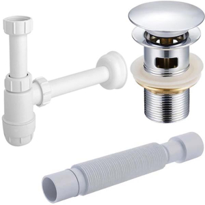 Сифон для умывальника McAlpine HC2 с металлическим донным клапаном Roxen P02 (chrome) с переливом и гофрой