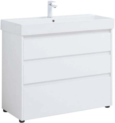 Тумба под умывальник Aquanet Nova Lite 60 / 75 / 85 / 100 3 ящика белый глянец