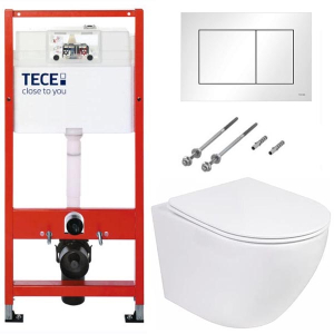 Система инсталляции для унитаза TECEbase kit c кнопкой 9400413 и унитазом Roxen Antares 530185-01 Rimless Soft Close