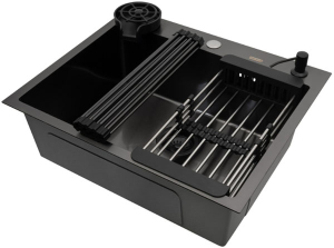 Кухонная мойка Arfeka Eco AR 60 Black с коландером, дозатором, роллер-матом и ринзером