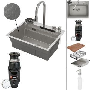 Кухонная мойка Roxen Stage Plus 560250-60-S многофункциональная в комплекте с измельчителем Bort Master Eco Control 93417999