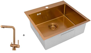 Кухонная мойка Zorg ZRN 5055 Nano PVD Gold Rosy со смесителем под фильтр