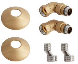 Комплект угловых американок Terminus 3/4"х1/2" Г/Ш со сгоном + отражатели матовое золото
