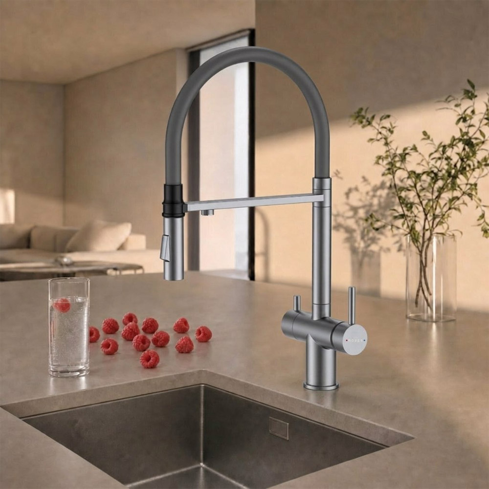 Смеситель для кухонной мойки Roxen Keit 500504GM-GR с подключением к фильтру воды