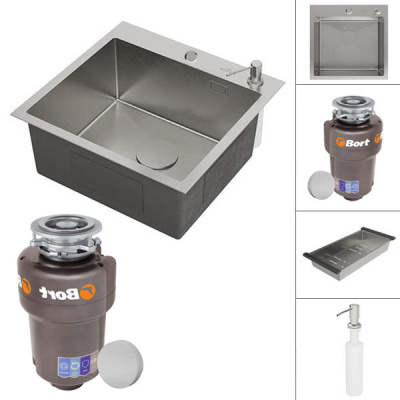 Кухонная мойка Roxen Simple с коландером, дозатором и измельчителем Bort Titan Max Power 93410266 (Full Control)