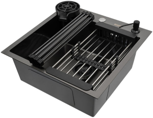 Кухонная мойка Arfeka Eco AR 50 Black с коландером, дозатором, роллер-матом и ринзером
