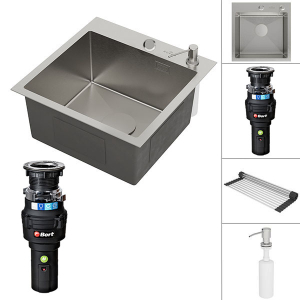 Кухонная мойка Roxen Simple 560220-45 с ролл-матом, дозатором и измельчителем Bort Caiman 93418064