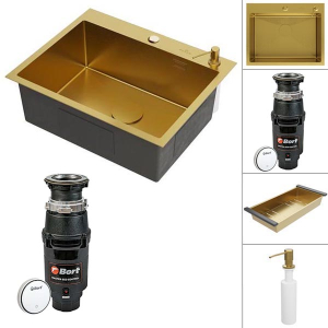 Кухонная мойка Roxen Simple 560220-60G PVD (gold) с аксессуарами и измельчителем Bort Master Eco Control 93417999