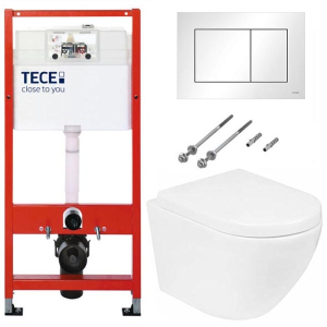 Система инсталляции для унитаза TECEbase kit 9400413 c кнопкой и унитазом Roxen Antares 530185-02 Rimless Soft Close
