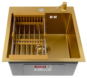 Кухонная мойка Arfeka Eco AR 45 Gold с коландером и дозатором