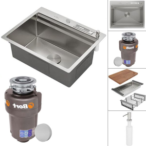 Кухонная мойка Roxen Stage 560250-60 в комплекте с аксессуарами и измельчителем Bort Titan Max Power 93410266 (Full Control)