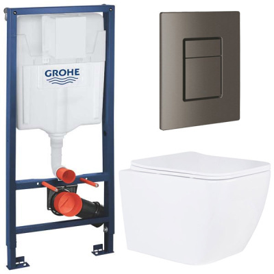 Комплект инсталляции Grohe Rapid SL 38772001 с брашированной кнопкой и подвесным унитазом Roxen Cube Tornado 530135-01