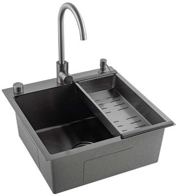 Кухонная мойка Avina Futur FK Eco Embossing Pop-up Mixer Plus Black Nano со смесителем, дозатором и коландером