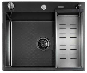 Кухонная мойка Avina Futur FK Eco Embossing Pop-up Standart Black Nano с коландером и дозатором