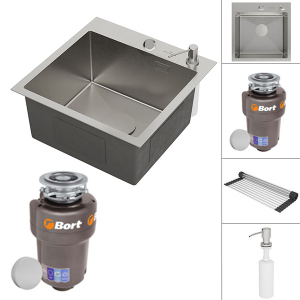 Кухонная мойка Roxen Simple 560220-45 с ролл-матом, дозатором и измельчителем Bort Titan Max Power 93410266 (Full Control)