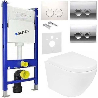 Комплект инсталляции Geberit Duofix с кнопкой Delta 21 и унитазом Roxen Antares Tornado 530185-02 Rimless Soft Close