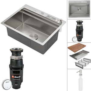 Кухонная мойка Roxen Stage 560250-60 в комплекте с аксессуарами и измельчителем Bort Master Eco Control 93417999