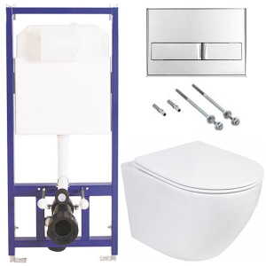 Комплект инсталляции Berges Novum 525 c кнопкой L3 и унитазом Roxen Antares 530185-01 Rimless Soft Close