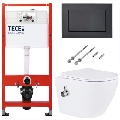 Система инсталляции для унитаза TECEbase kit c кнопкой и подвесным унитазом Roxen Antares Bidet 530185-01X с функцией биде