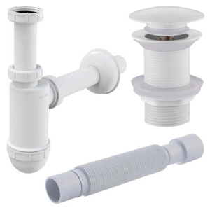 Сифон для умывальника Alcaplast с донным клапаном Vivi Felice V - 5 bianco и гофрой