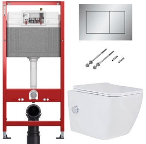 Комплект инсталляции TECEbase kit 9400401 с кнопкой Tecenow 9240402 и унитазом Roxen Cube Bidet 530135-01X с функцией биде