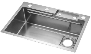 Кухонная мойка Arfeka Eco AR 75 Satin со смесителем, ринзером, дозатором, двумя коландерами и разделочной доской