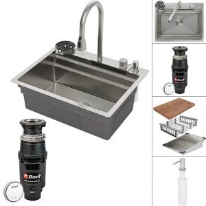 Кухонная мойка Roxen Stage Plus 560250-60 многофункциональная в комплекте с измельчителем Bort Master Eco Control 93417999
