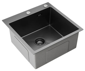 Кухонная мойка Axus LS-5050B / LS-5050BD с коландером, дозатором и держателем губки, 50х50, графит