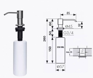 Кухонная мойка Wisent WS-36550-L-114 / WS-36550-R-114 с коландером и дозатором, 65х50 L, сатин