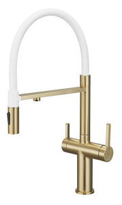 Кухонная мойка Roxen Simple 560220-60G PVD (gold) с коландером, дозатором и смесителем Rose R458G, 60х48, золото
