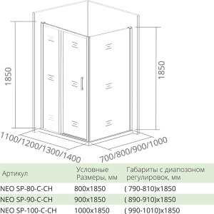 Боковая стенка Good Door Neo SP C-CH 80 / 90 / 100, 100х185, прозрачный