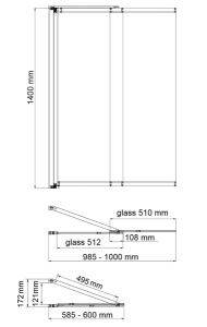 Душевая шторка на ванну Wasserkraft Dill 61S02-100 / 61S02-80 Fixed, 100х140, прозрачный