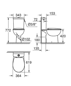 Напольный унитаз Grohe Bau 39349000 безободковый с крышкой Soft Close, белый