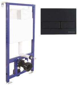 Комплект инсталляции Berges Novum 525 c кнопкой L5 Soft Touch, унитазом Roxen Boro 530145-01, смесителем Roxen Santi 500940-B и держателем для бумаги Roxen RX-1001B