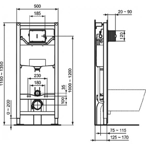 Комплект инсталляции Ideal Standard Prosys Frame 120 M с подвесным унитазом Tesi AquaBlade и кнопкой Oleas M2, хром