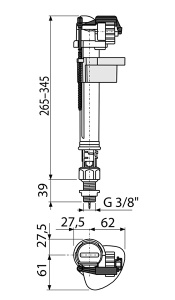 Впускной механизм AlcaPlast с нижней подводкой и металлической резьбой A18-3/8"-BL-01