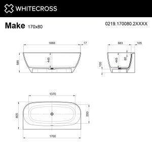 Ванна из искусственного камня Whitecross Make RAL матовый Solid Surface, 170х80, RAL матовый