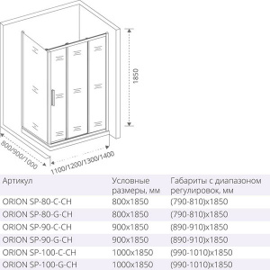 Боковая стенка Good Door Orion SP G-CH 80 / 90 / 100, 100х185, матовый