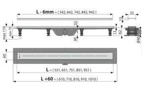 Душевой трап AlcaPlast Simple APZ18 550  / 650 / 750 / 850 / 950, 95 см