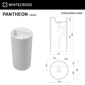 Умывальник Whitecross Pantheon белый матовый Solid Surface