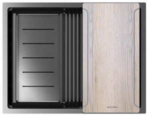 Кухонная мойка Paulmark Next-Multi Sink 58 Uni PM785845-GM с коландером, ролл-матом и разделочной доской