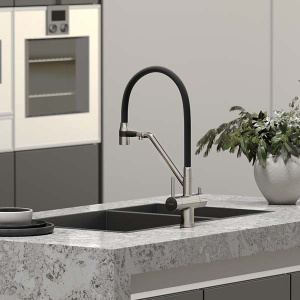 Смеситель для кухонной мойки Sancos Dora SC4003CH / SC4003BN с подключением к фильтру воды, брашированный никель, черный