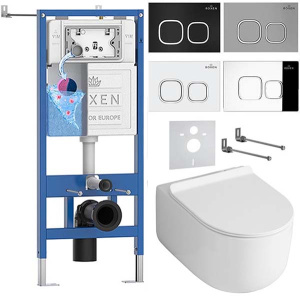 Комплект инсталляции Roxen StounFix Dual Fresh с удлиненными креплениями, аромадозатором, кнопкой Santi 410280 и унитазом Asten Readle Stella Tornado AR1065, белый глянец