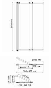 Душевая шторка на ванну Wasserkraft Main 41S02-80 / 41S02-100 WasserSchutz Fixed, 80х140, прозрачный