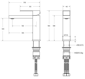 Смеситель для умывальника Cezares SLIDER-LS-IN с донным клапаном